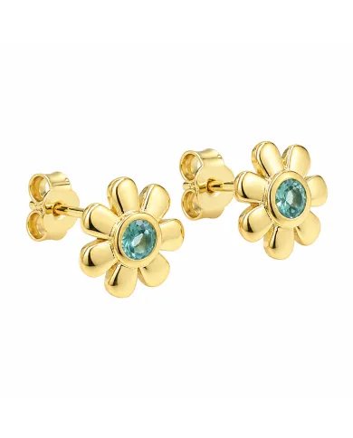 Emerald Flower Stud Earrings in Gold Plated 925 Sterling Silver