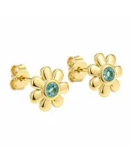 Emerald Flower Stud Earrings in Gold Plated 925 Sterling Silver