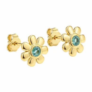 Emerald Flower Stud Earrings in Gold Plated 925 Sterling Silver