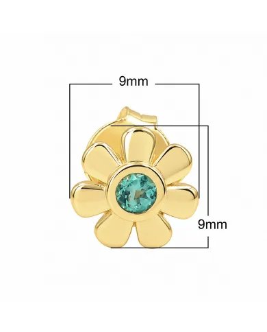 Emerald Flower Stud Earrings in Gold Plated 925 Sterling Silver