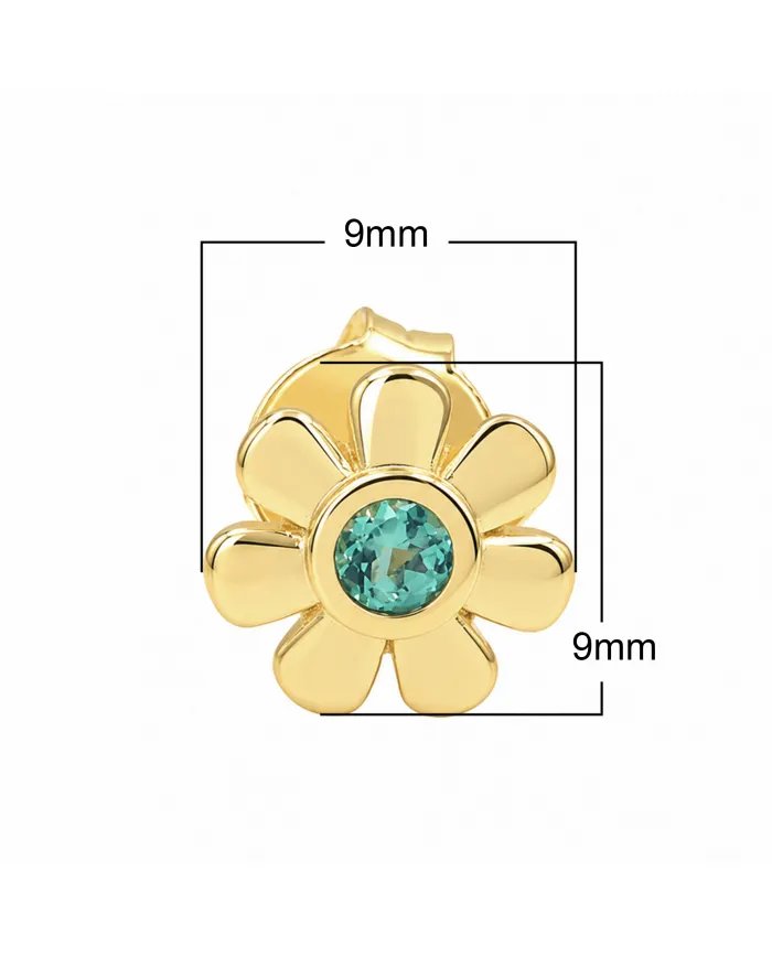 Emerald Flower Stud Earrings in Gold Plated 925 Sterling Silver