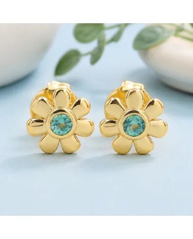 Emerald Flower Stud Earrings in Gold Plated 925 Sterling Silver