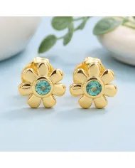 Emerald Flower Stud Earrings in Gold Plated 925 Sterling Silver