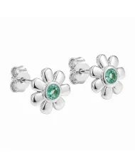 Emerald Flower Stud Earrings in Gold Plated 925 Sterling Silver