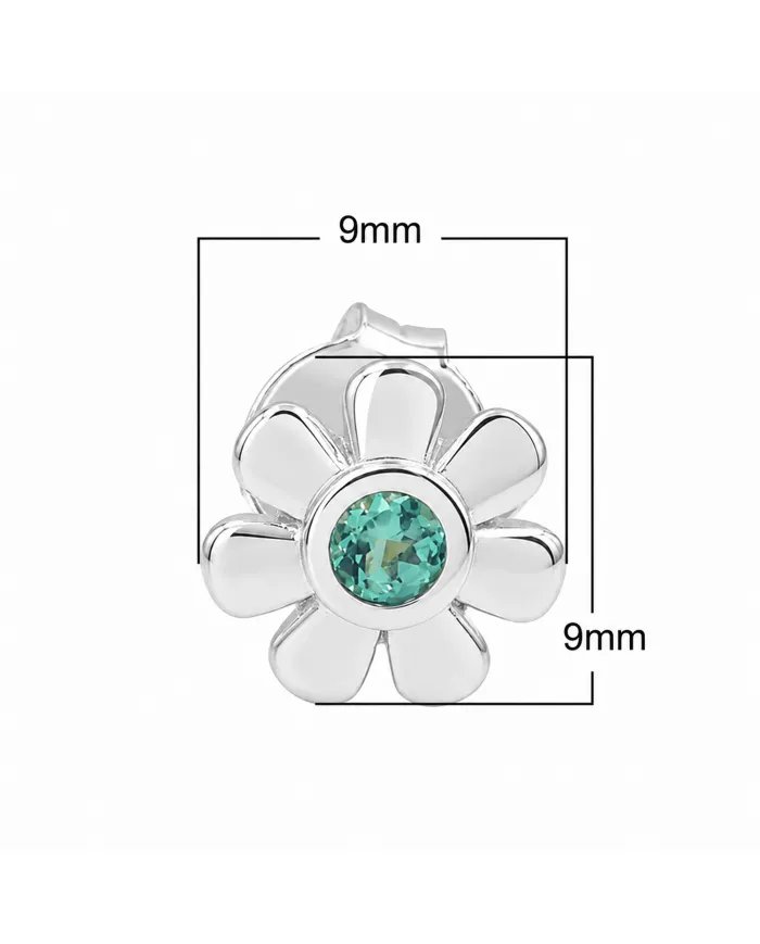 Emerald Flower Stud Earrings - 925 Sterling Silver Handmade Minimalist
