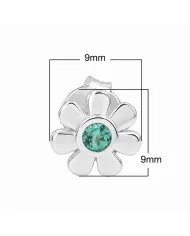 Emerald Flower Stud Earrings - 925 Sterling Silver Handmade Minimalist