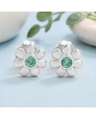 Emerald Flower Stud Earrings - 925 Sterling Silver Handmade Minimalist