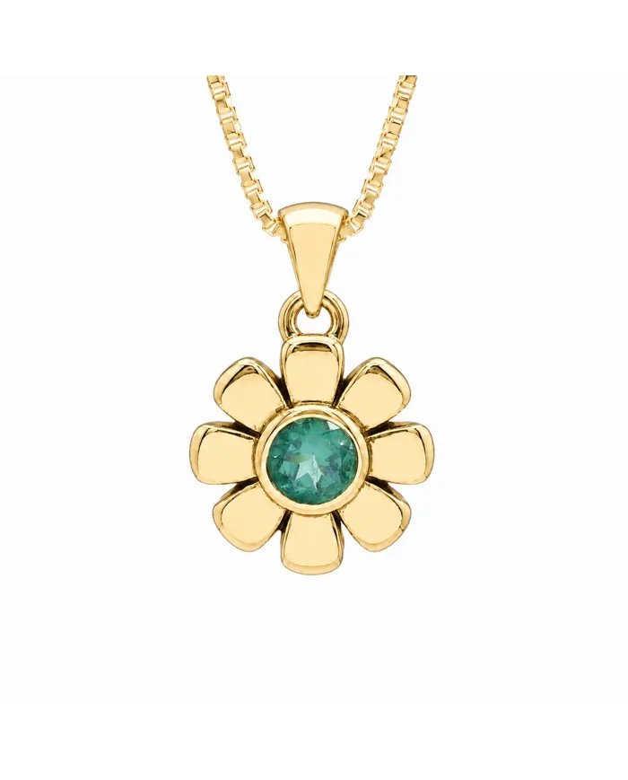 Gold Plated Emerald Gemstone Pendant | 925 Silver Blossom Jewelry
