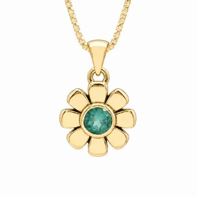 Gold Plated Emerald Gemstone Pendant | 925 Silver Blossom Jewelry