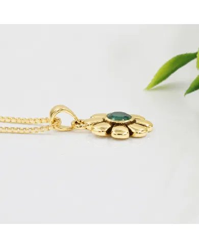 Gold Plated Emerald Gemstone Pendant | 925 Silver Blossom Jewelry