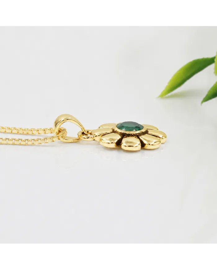 Gold Plated Emerald Gemstone Pendant | 925 Silver Blossom Jewelry