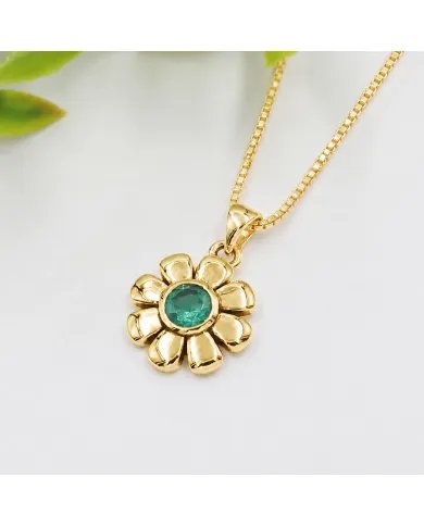 Gold Plated Emerald Gemstone Pendant | 925 Silver Blossom Jewelry
