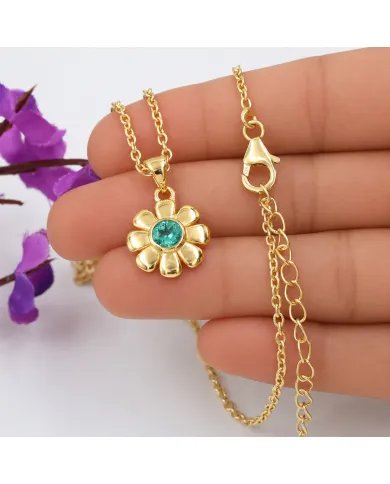 Gold Plated Emerald Gemstone Pendant | 925 Silver Blossom Jewelry