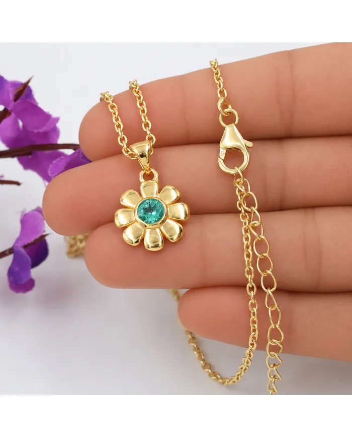 Gold Plated Emerald Gemstone Pendant | 925 Silver Blossom Jewelry