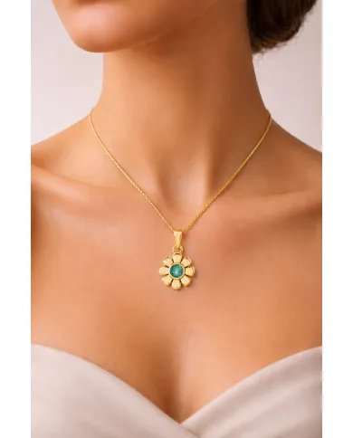 Gold Plated Emerald Gemstone Pendant | 925 Silver Blossom Jewelry