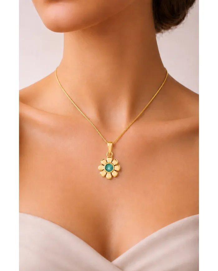 Gold Plated Emerald Gemstone Pendant | 925 Silver Blossom Jewelry