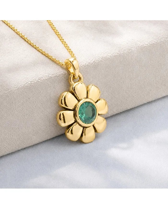 Gold Plated Emerald Gemstone Pendant | 925 Silver Blossom Jewelry