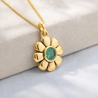 Gold Plated Emerald Gemstone Pendant | 925 Silver Blossom Jewelry