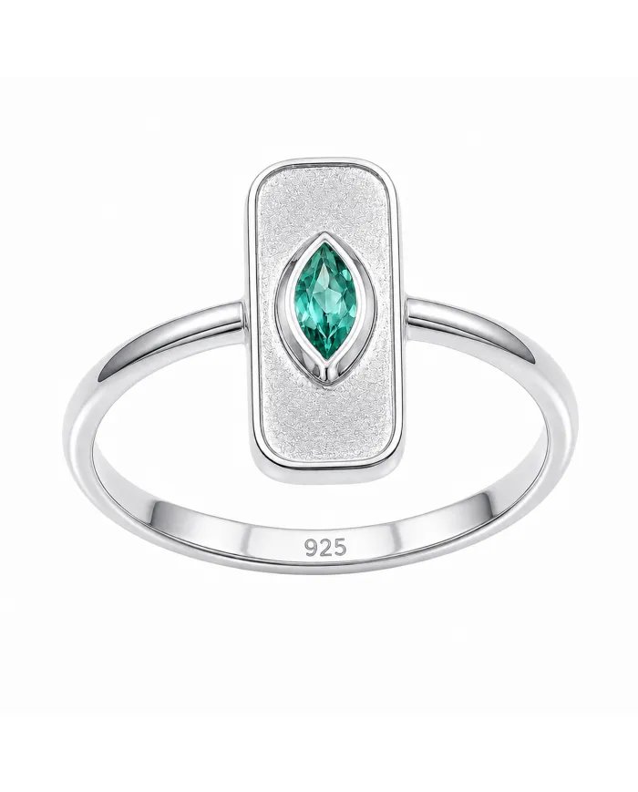 Marquise Cut Emerald Ring - 925 Sterling Silver Unique Fine Jewelry