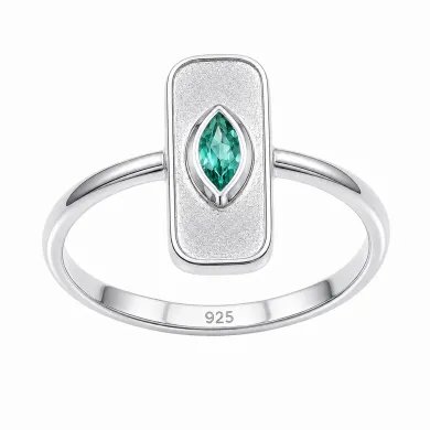 Marquise Cut Emerald Ring - 925 Sterling Silver Unique Fine Jewelry