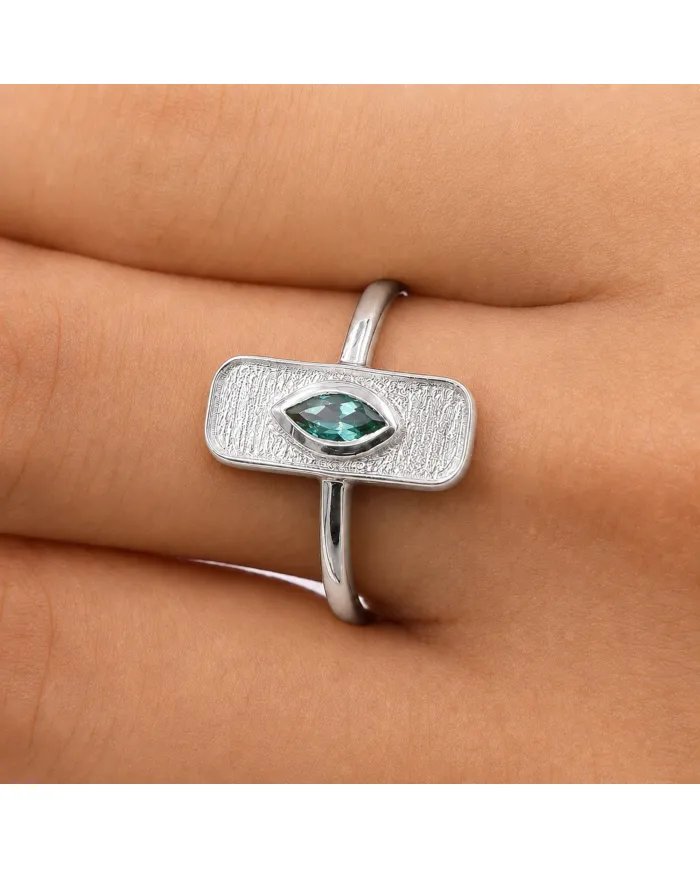 Marquise Cut Emerald Ring - 925 Sterling Silver Unique Fine Jewelry