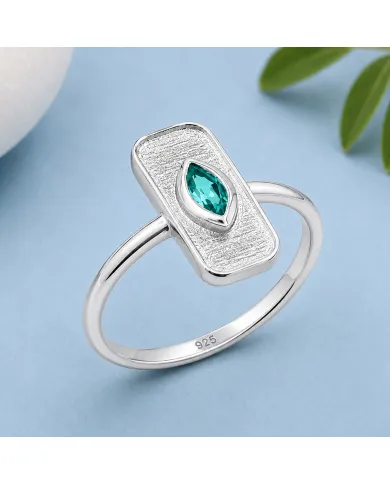 Marquise Cut Emerald Ring - 925 Sterling Silver Unique Fine Jewelry