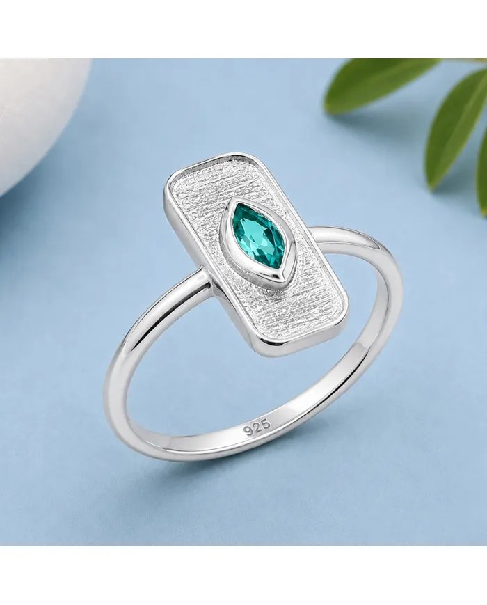Marquise Cut Emerald Ring - 925 Sterling Silver Unique Fine Jewelry