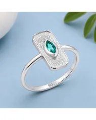 Marquise Cut Emerald Ring - 925 Sterling Silver Unique Fine Jewelry