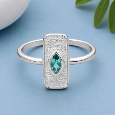 Marquise Cut Emerald Ring - 925 Sterling Silver Unique Fine Jewelry