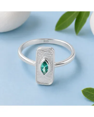 Marquise Cut Emerald Ring - 925 Sterling Silver Unique Fine Jewelry