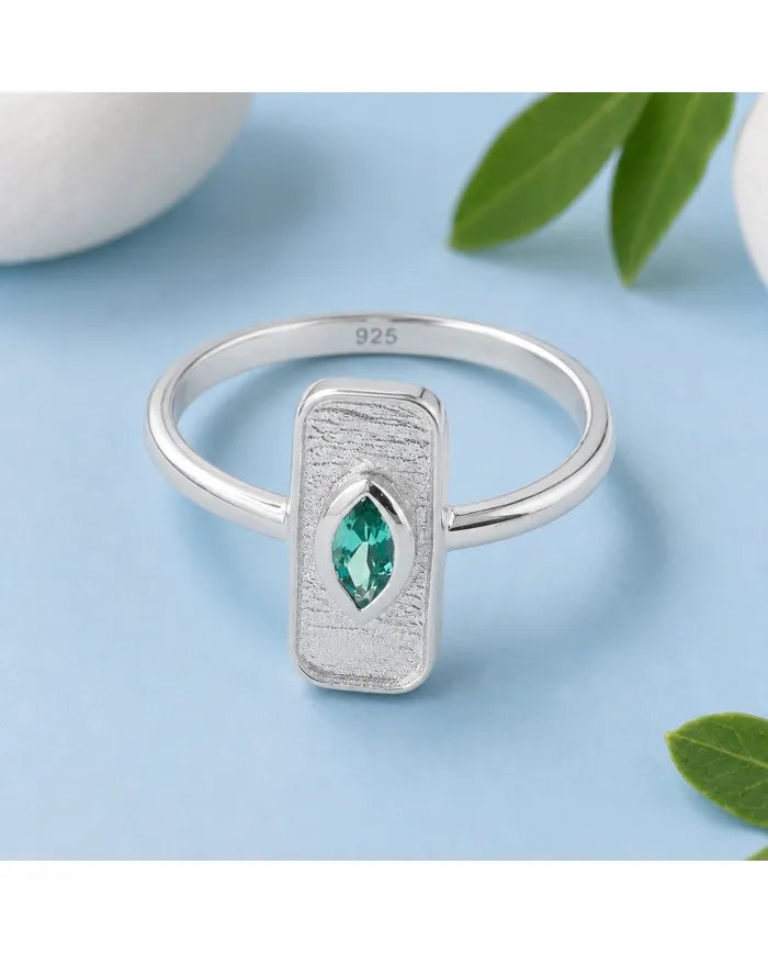Marquise Cut Emerald Ring - 925 Sterling Silver Unique Fine Jewelry