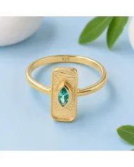 Gold Plated Marquise Cut Emerald Ring - 925 Sterling Silver Jewelry