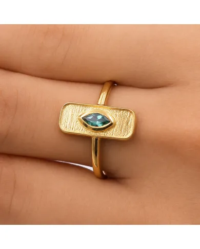 Gold Plated Marquise Cut Emerald Ring - 925 Sterling Silver Jewelry