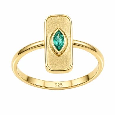 Gold Plated Marquise Cut Emerald Ring - 925 Sterling Silver Jewelry