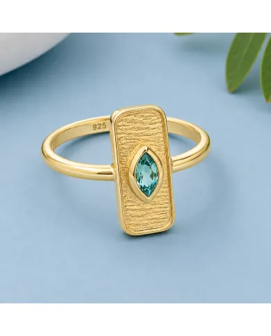 Gold Plated Marquise Cut Emerald Ring - 925 Sterling Silver Jewelry