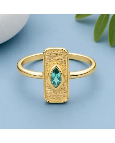 Gold Plated Marquise Cut Emerald Ring - 925 Sterling Silver Jewelry