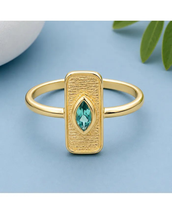 Gold Plated Marquise Cut Emerald Ring - 925 Sterling Silver Jewelry