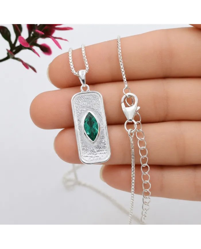 Green Emerald Marquise Pendant in 925 Sterling Silver Handmade Jewelry