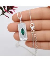 Green Emerald Marquise Pendant in 925 Sterling Silver Handmade Jewelry