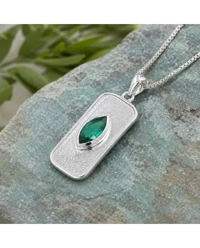 Green Emerald Marquise Pendant in 925 Sterling Silver Handmade Jewelry