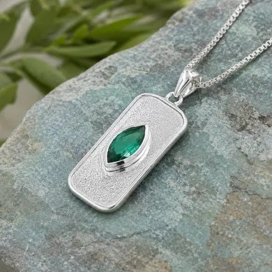 Green Emerald Marquise Pendant in 925 Sterling Silver Handmade Jewelry