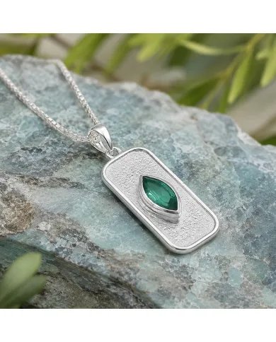 Green Emerald Marquise Pendant in 925 Sterling Silver Handmade Jewelry