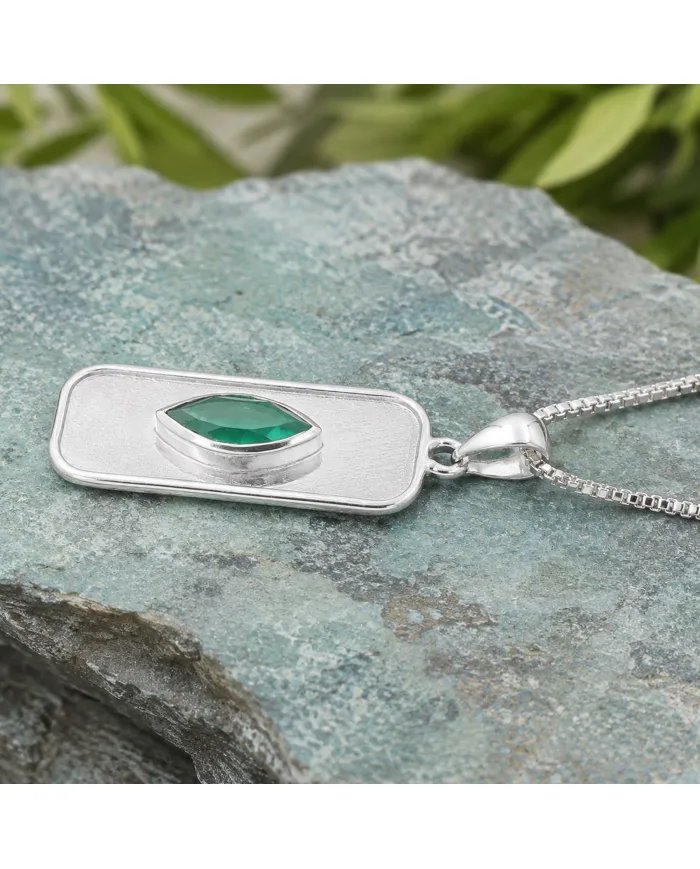 Green Emerald Marquise Pendant in 925 Sterling Silver Handmade Jewelry