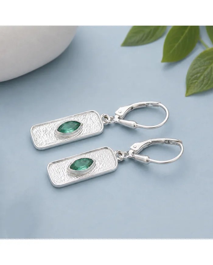 Emerald Earrings Marquise Cut - 925 Sterling Silver Handmade Jewelry
