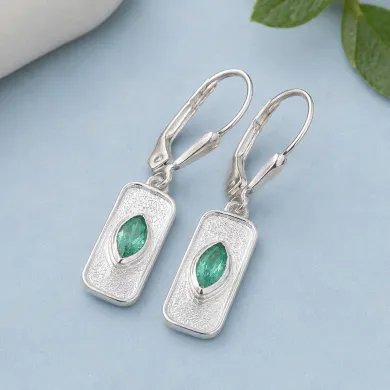 Emerald Earrings Marquise Cut - 925 Sterling Silver Handmade Jewelry