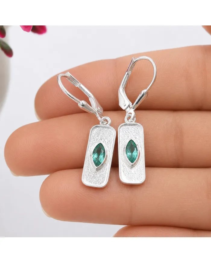 Emerald Earrings Marquise Cut - 925 Sterling Silver Handmade Jewelry