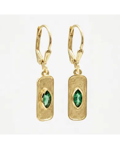 18K Gold-Plated Emerald Marquise-Cut Earrings, Silver Jewelry for Her