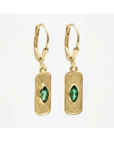 Gold Plated Emerald Marquise Cut Earrings in 925 Sterling Silver