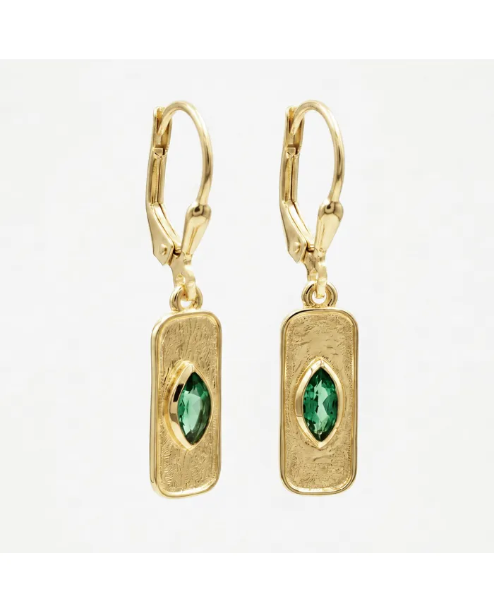 18K Gold-Plated Emerald Marquise-Cut Earrings, Silver Jewelry for Her