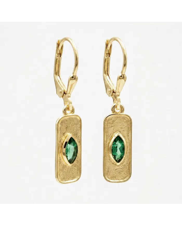 Gold Plated Emerald Marquise Cut Earrings in 925 Sterling Silver